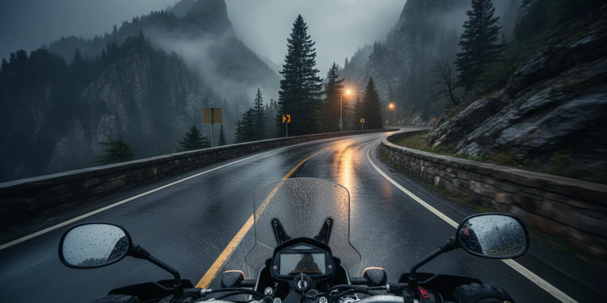 Con la moto inclinada